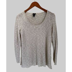 Eileen Fisher Linen Light Beige Knit Sweater Top With Long Sleeves & Scoop Neck